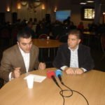 Ara Sarafian and Sabri Atman with Turkish press, Assyrian genocide conference in London, UK, October 21, 2007.